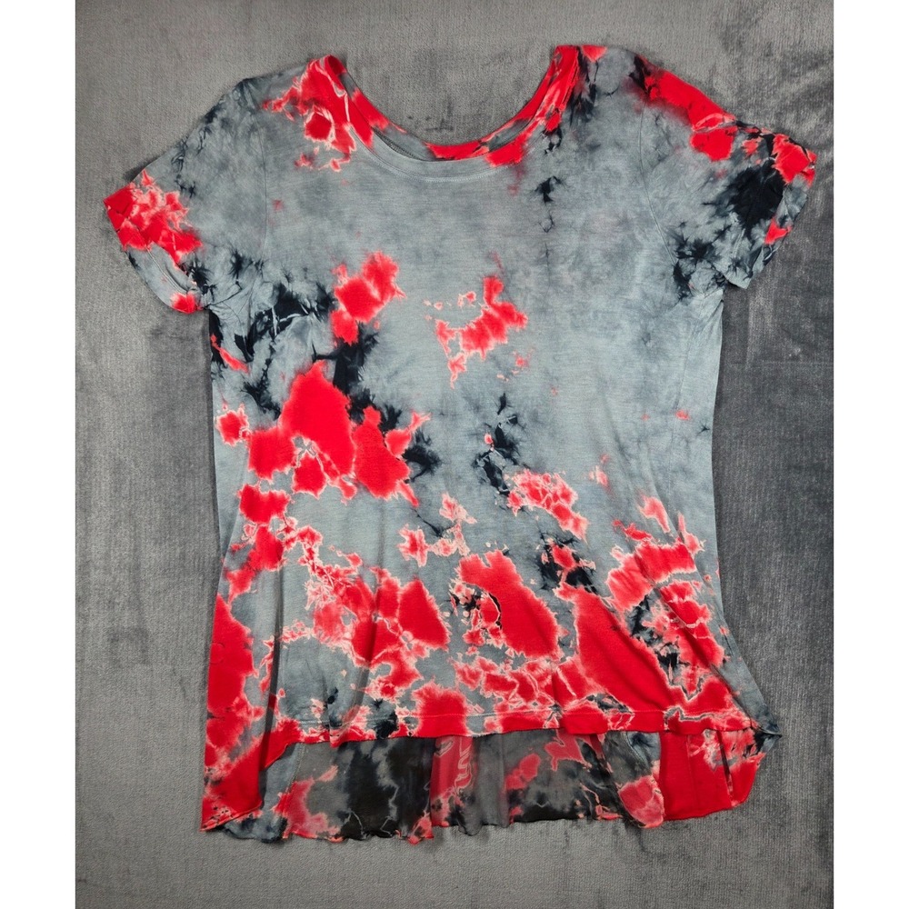 Language T-shirt Top Shirt Womens Size M Tie Dye Gray Navy Red